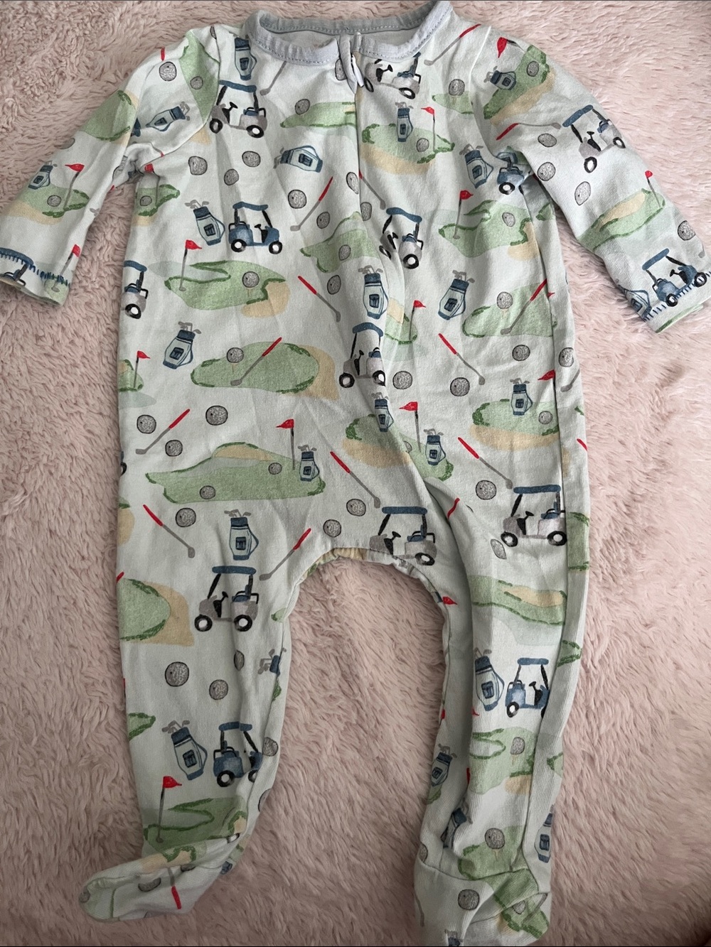 Mud Pie Golf-Print Footed One-Piece in Light Blue, Green and Navy